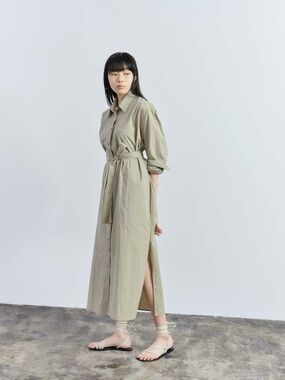 Mijeong Park Belted Shirt Dress Size Small - Khaki Color